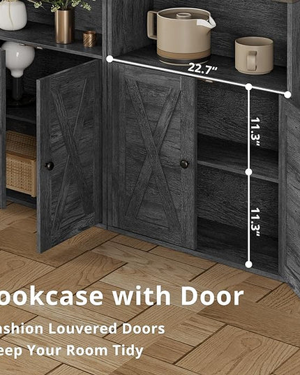 IRONCK Industrial Bookshelves and Bookcases with Doors Floor Standing 6 Shelf Display Storage Shelves 70 in Tall Bookcase for Home Office, Living Room - LeafyLoom