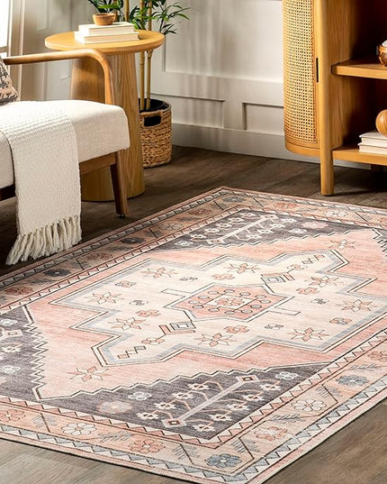 nuLOOM Catreena Transitional Floral Machine Washable Ultra Thin Area Rug, 5' x 8', Pink - LeafyLoom