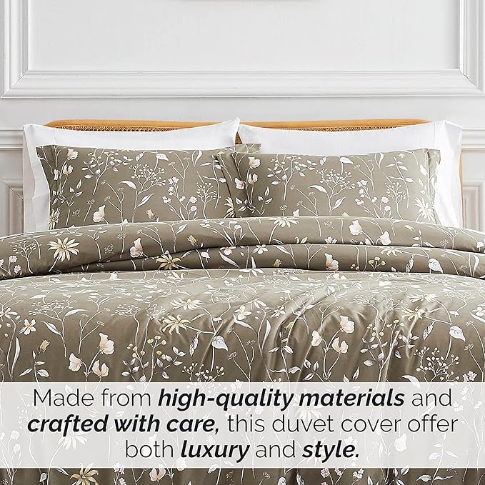 Southshore Fine Living, Inc. Twin Comforter Set, Down Alternative All-Season Floral Comforter with Matching Pillow Sham, Soft Microfiber Bedspread for Twin or Twin XL Bed, Secret Meadow Brown - LeafyLoom