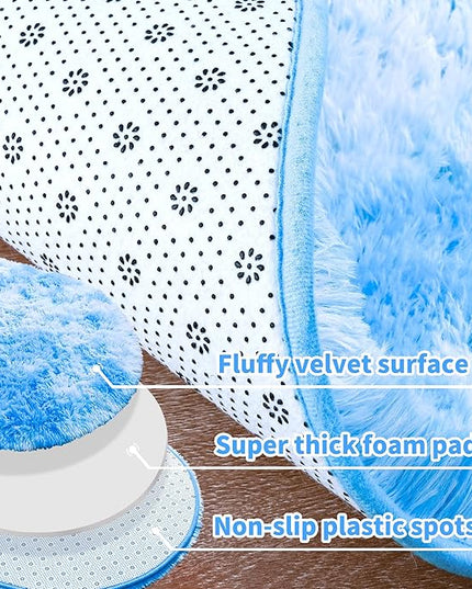 Noahas Oval Fluffy Blue Rainbow Rug 2.6X5.3 Small Kids Rugs for Bedroom Girls And Boys Aesthetic,Bedside Bedroom Rug,Ultra Soft Runner Carpet Modern Shaggy Nursery Area Rugs Home D飯r - LeafyLoom