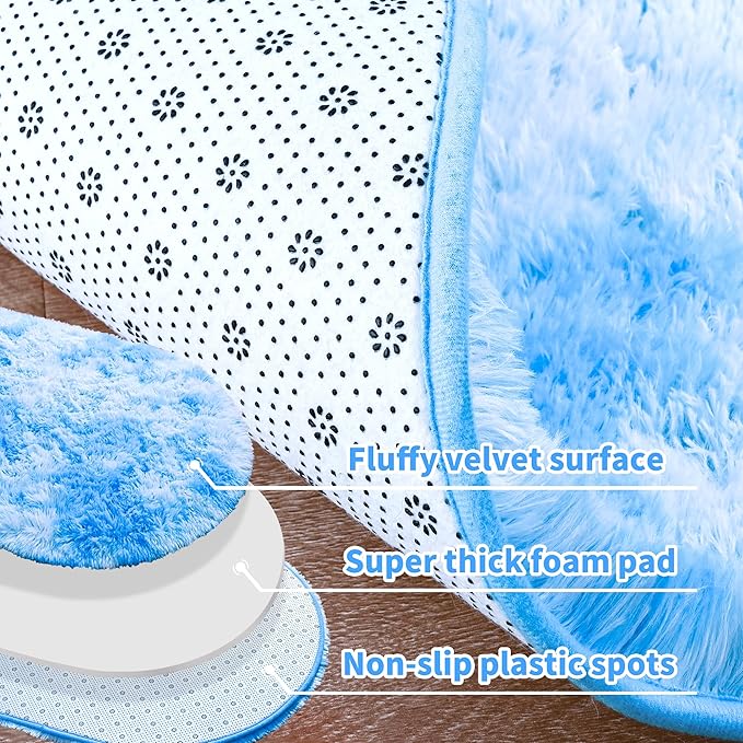 Noahas Oval Fluffy Blue Rainbow Rug 2.6X5.3 Small Kids Rugs for Bedroom Girls And Boys Aesthetic,Bedside Bedroom Rug,Ultra Soft Runner Carpet Modern Shaggy Nursery Area Rugs Home D飯r - LeafyLoom