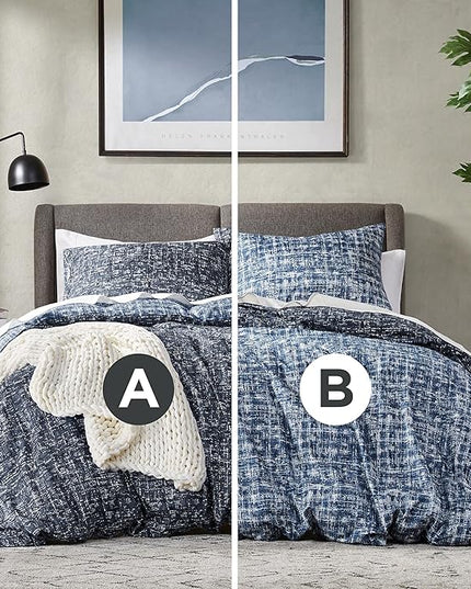 Hyde Lane Blue Full/Queen Comforter Set for Men, Modern Farmhouse Aesthetic Soft Bedding, Masculine Plaid Lines Pattern Bed Sets for All Season, 3 Pieces includes 1 Comforter, 2 Shams (90"x 90") - LeafyLoom