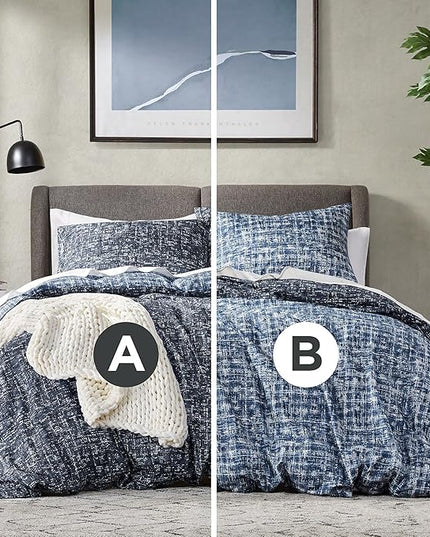 Hyde Lane Twin/Twin XL Kids Comforter Set, Blue Modern Farmhouse Aesthetic Bedding, Teen Boys Plaid Lines Pattern Bed Sets for All Season, 2 Pieces includes 1 Comforter, 1 Sham (66"x 90") - LeafyLoom