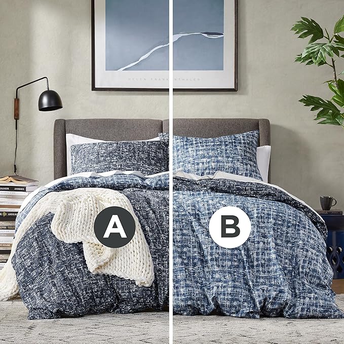 Hyde Lane Twin/Twin XL Kids Comforter Set, Blue Modern Farmhouse Aesthetic Bedding, Teen Boys Plaid Lines Pattern Bed Sets for All Season, 2 Pieces includes 1 Comforter, 1 Sham (66"x 90") - LeafyLoom
