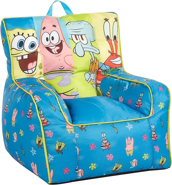 Idea Nuova Nickelodeon Spongebob Squarepants Toddler Nylon Bean Bag Chair with Piping & Top Carry Handle Large - LeafyLoom