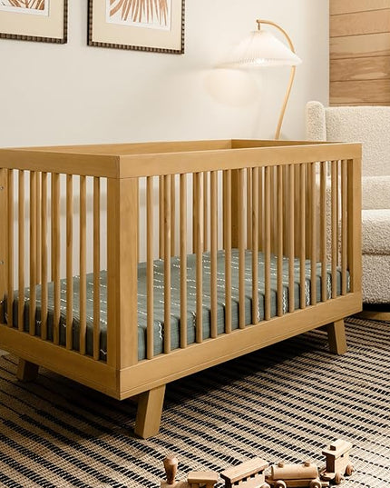 babyletto Hudson 3-in-1 Convertible Crib with Toddler Bed Conversion Kit in Honey, Greenguard Gold Certified - LeafyLoom