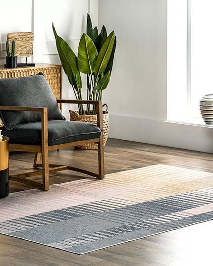 nuLOOM Lennie Modern Multi Striped Machine Washable Ultra Thin Area Rug, 3' x 5', Beige - LeafyLoom