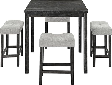RITSU 5 Piece Square, Bar Chairs Set, Bistro Industrial Breakfast Table + 4 Upholstered Stools, for Living, Small Apartment, Dining, Game Room, Black+Gray - LeafyLoom
