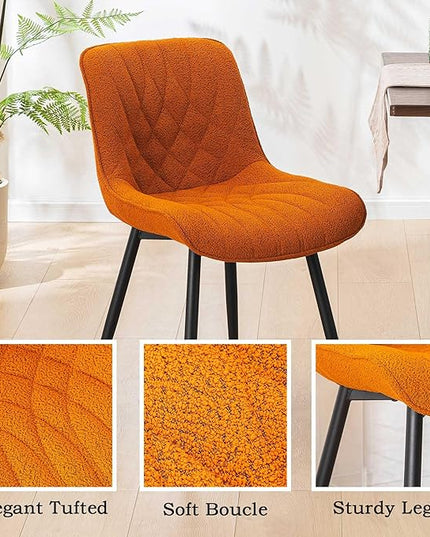 Elegant Dining Chair with Soft Padded Seat Armless Upholstered Kitchen Chairs Velvet Dining Table Chair with Curved Backrest for Kitchen Bedroom Side Dining Room, Set of 2, Orange - LeafyLoom