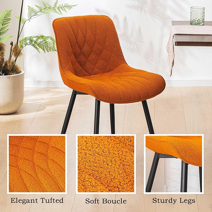 Elegant Dining Chair with Soft Padded Seat Armless Upholstered Kitchen Chairs Velvet Dining Table Chair with Curved Backrest for Kitchen Bedroom Side Dining Room, Set of 2, Orange - LeafyLoom