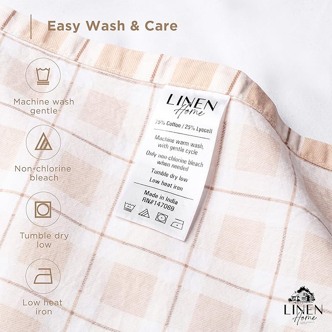 Linen Home Cotton Lyocell Blend Percale Printed Sheet Set, Pre-Washed & Shrunk, Cooling Bed Sheets, Twin Size, 3 Pieces - 1 Flat, 1 Deep Pocket Fitted Sheet, 1 Pillowcase, Checks Yellow - LeafyLoom
