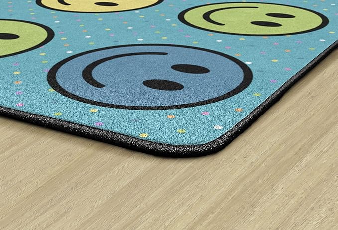Flagship Carpets Smiley Seating (Seats 24) Classroom Area Rug or Educational Learning Mat, Kids Room or Playroom Carpet, 7'6'' x 12', Blue/Multi (FA2393-44FS) - LeafyLoom