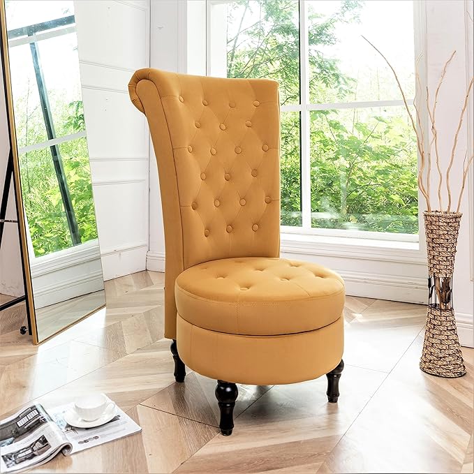 Mustard Yellow Velvet Accent Chair with Storage and Luxurious Upholstery, Retro Design and Versatile Usage for Livingroom, Bedroom, Lounge and Office - LeafyLoom