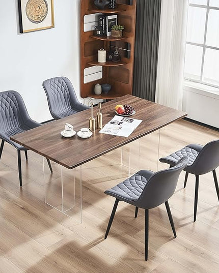YOUNIKE Dining Chairs set of 2 with High Backs Mid Century Modern Kitchen & Dining Room Chairs PU Faux Leather Upholstered sillas de comedor Comfortable Padded Accent Chair with Metal Legs Dusty Blue - LeafyLoom