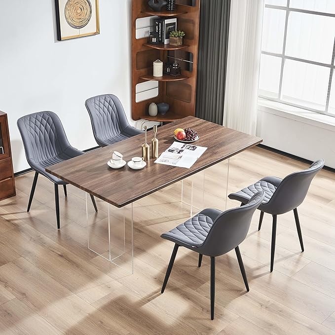 YOUNIKE Dining Chairs set of 2 with High Backs Mid Century Modern Kitchen & Dining Room Chairs PU Faux Leather Upholstered sillas de comedor Comfortable Padded Accent Chair with Metal Legs Dusty Blue - LeafyLoom