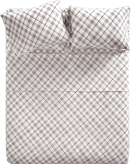 Comfort Spaces Cotton Flannel Breathable Warm Deep Pocket Sheets with Pillow Case Bedding, King, Grey/Red Plaid 4 Piece - LeafyLoom