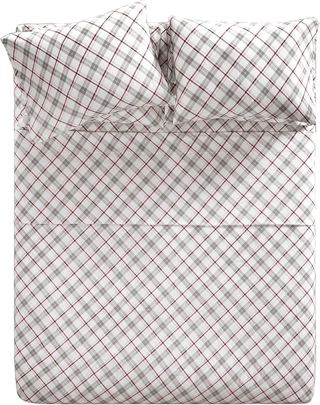 Comfort Spaces Cotton Flannel Breathable Warm Deep Pocket Sheets with Pillow Case Bedding, King, Grey/Red Plaid 4 Piece - LeafyLoom