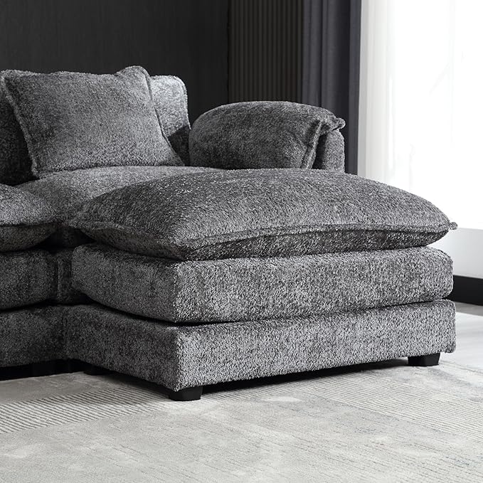 5 Seater L Shaped Convertible Modular Sectional Sofa with Reversible Chaise, Minimalist Oversized Sleeper Corner Couch,Chenille Upholstered Leisure Sofá for Living Room Office, Dark Gray 112.2" - LeafyLoom