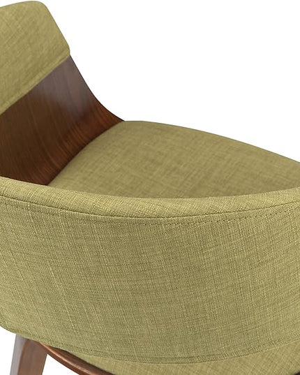 SIMPLIHOME Lowell / Draper Mid Century Modern 7 Pc Dining Set with 6 Upholstered Bentwood Dining Chairs in Acid Green Linen Look Fabric and 66 Inch Wide Table, For the Dining Room and Kitchen - LeafyLoom