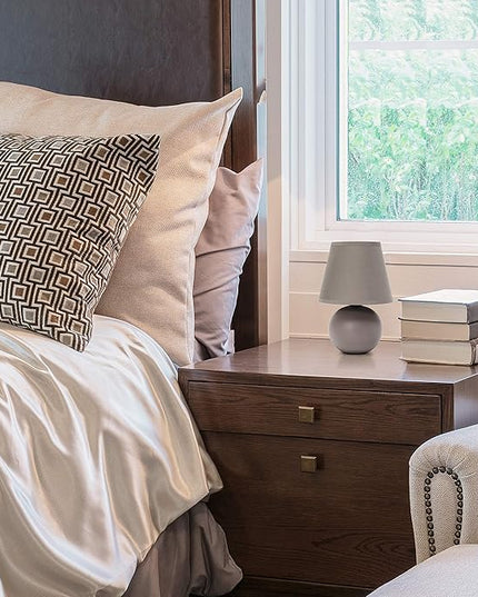 Simple Designs LT2008-GRY Mini Ceramic Globe Table Lamp with Matching Fabric Shade, Gray 5.51 x 5.51 x 8.66 - LeafyLoom