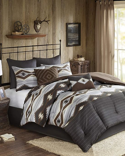 Woolrich Rustic Lodge Cabin Comforter Set - All Season Down Alternative Warm Bedding Layer and Matching Shams, Oversized King, Bitter Creek, Grey/Brown - LeafyLoom