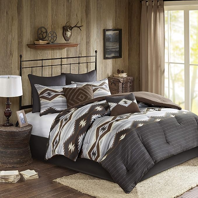 Woolrich Rustic Lodge Cabin Comforter Set - All Season Down Alternative Warm Bedding Layer and Matching Shams, Oversized King, Bitter Creek, Grey/Brown - LeafyLoom