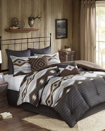 Woolrich Rustic Lodge Cabin Comforter Set - All Season Down Alternative Warm Bedding Layer and Matching Shams, Oversized Cal King, Bitter Creek, Grey/Brown - LeafyLoom