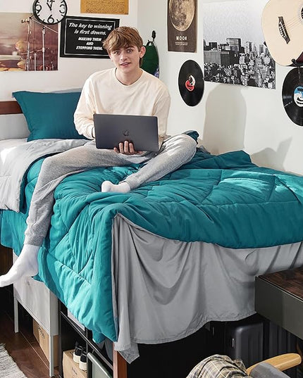 Bedsure Teal Twin Comforter Set - 5 Pieces Reversible Twin Bed in a Bag, Extra Long Twin Bed Set with Comforters, Sheets, Pillowcase & Sham, Twin Bedding Sets for College - LeafyLoom