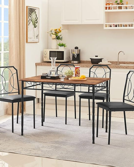 VECELO 5 Pieces Sets,43.3" Table&Chairs for 4,Industrial Counter Height Tabletop with Bar Stools, Rectangle Breakfast Chairs, Living Room, Apartment, Dining Table for 4, Brown 1 - LeafyLoom