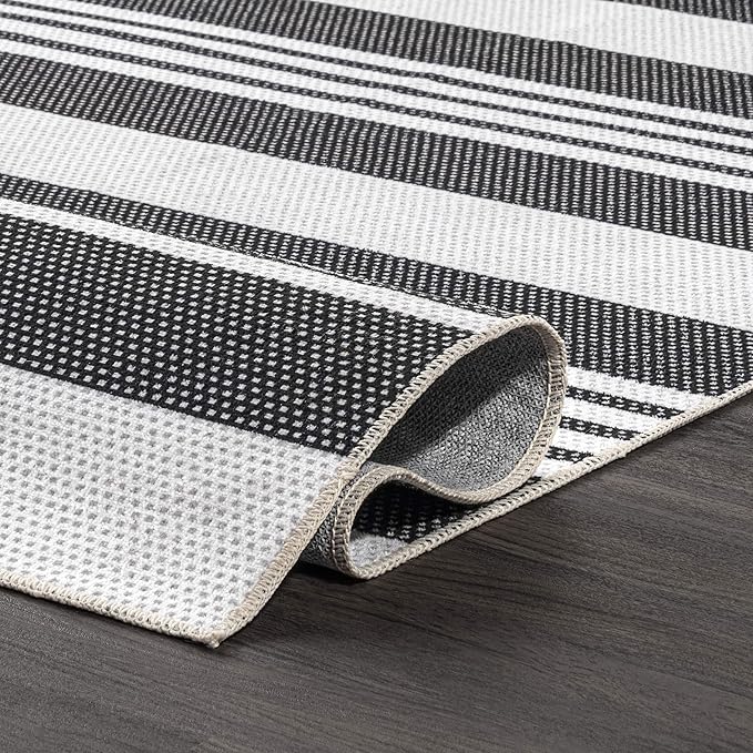 nuLOOM Lena Machine Washable Striped Area Rug, 5' x 8', Grey, Rectangular - LeafyLoom