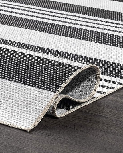 nuLOOM Lena Machine Washable Striped Ultra Thin Accent Rug, 2' x 3', Grey - LeafyLoom