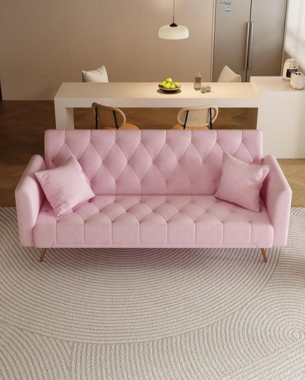 NicBex Sectional Couch Sofa with Double Folding Velvet Sofa Bed Cloud Couch for Living Room Furniture Sets with Aadjustable Back, Modular Sofa for Living Room, Bedroom, Apartment,71" L, Pink - LeafyLoom