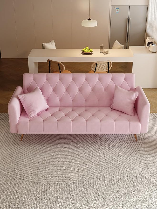 NicBex Sectional Couch Sofa with Double Folding Velvet Sofa Bed Cloud Couch for Living Room Furniture Sets with Aadjustable Back, Modular Sofa for Living Room, Bedroom, Apartment,71" L, Pink - LeafyLoom