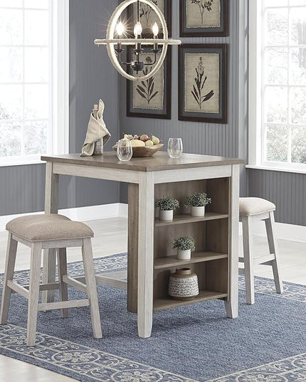 Signature Design by Ashley Skempton 3 Piece Counter Height Dining Set, Includes Table and 2 Barstools, Whitewash - LeafyLoom