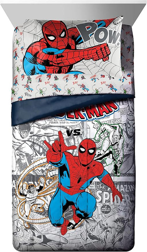 Marvel Spiderman Spidey VS 5 Piece Twin Size Bed Set - includes Comforter & Sheet Set Bedding - Super Soft Fade Resistant Microfiber (Official Product) - LeafyLoom