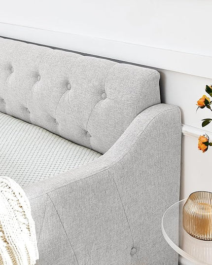 Full Size Upholstery modern linen Daybed, Trundle sofaBed,Armrest with USB charging end pull out Button Tufted Armrest side with pocket,for Bedroom Living Room - LeafyLoom