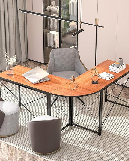 VECELO 59"x59" L Shaped Desk for Computer Gaming Multi-Usage Long 2 Person Table for Home Office Sturdy Writing Workstation, Easy Assembly/Saving Space, Rustic Brown - LeafyLoom