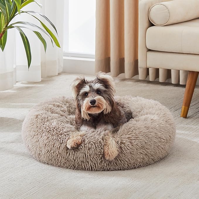 Calming Dog Bed & Cat Bed, Anti-Anxiety Donut Cuddler Warming Cozy Soft Round Bed, Fluffy Faux Fur Plush Cushion bed for Small Medium Dogs and Cats (20"/24"/27"/30") WESTERNHOME