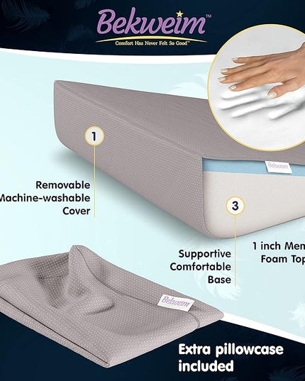Bed Wedge Pillow | Unique Curved Design for Multi Position Use | Memory Foam Wedge Pillow for Sleeping | Works for Back Support, Leg, Knee | includes Cover Plus Extra Sheet (Dark Grey) - LeafyLoom