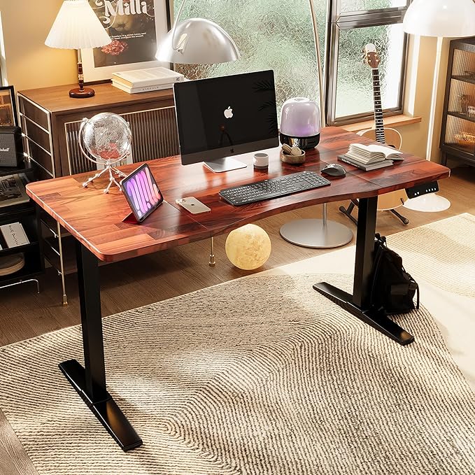 Monomi Height Adjustable Electric Standing Desk, 55 x 28 Inches Stand up Desk, Sit Stand Home Office Computer Desk(Black Frame+Cherry Top) - LeafyLoom