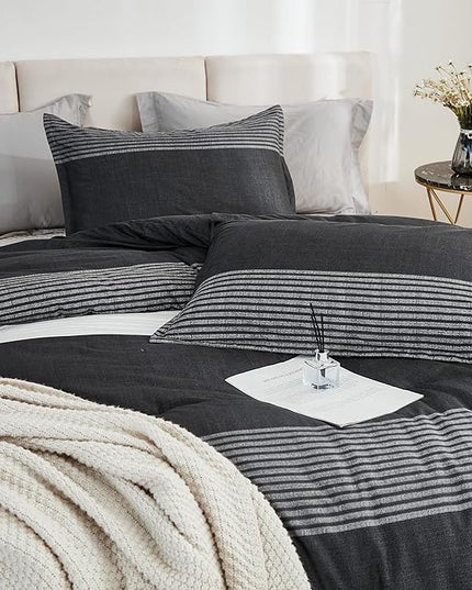 Litanika Queen Comforter Set Black White Grey - 3 Pieces Lightweight Summer Bedding Set, All Season Down Alternative Comforter (1 Comforter, 2 Pillowcases) - LeafyLoom