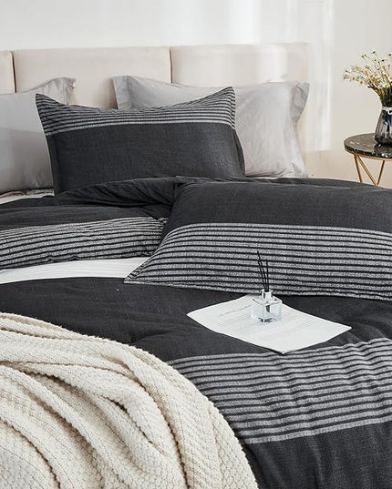 Litanika Full Size Comforter Sets Black White Grey - 3 Pieces Lightweight Bedding Set, All Season Down Alternative Comforter (1 Comforter, 2 Pillowcases) - LeafyLoom