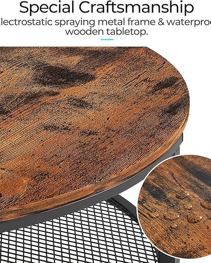 LINSY Home Round Coffee Table Set of 3 for Living Room, Industrial Coffee Table with Open Storage, Rustic Wood Surface Top & Sturdy Metal Legs Large Circle Coffee Table, Brown and Black - LeafyLoom