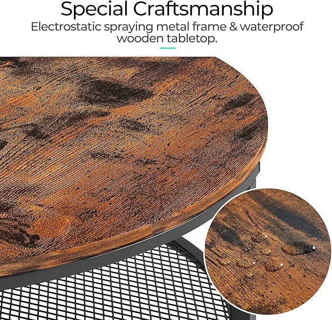LINSY Home Round Coffee Table Set of 3 for Living Room, Industrial Coffee Table with Open Storage, Rustic Wood Surface Top & Sturdy Metal Legs Large Circle Coffee Table, Brown and Black - LeafyLoom