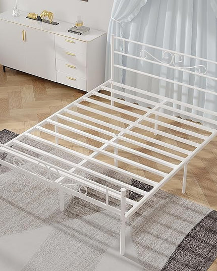 VECELO Queen Size Bed Frame with Headboard, 14 Inch Metal Platform Mattress Foundation, No Box Spring Needed, Squeak Resistant, Easy Assembly, White - LeafyLoom