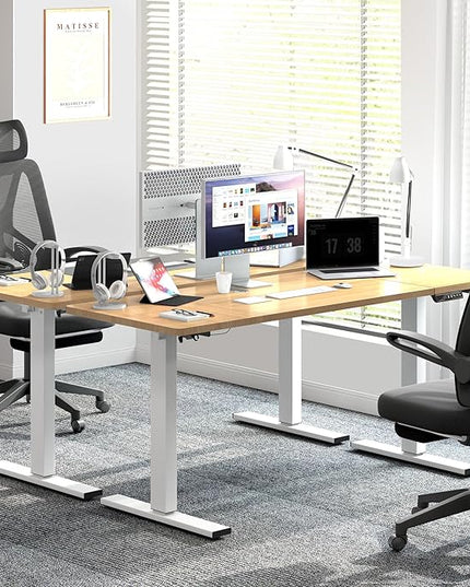 soges 63in Electric Standing Desk Ergonomic Height Adjustable Computer Desk Sit Stand Desk Home Office Desks Standing Desk, Oak - LeafyLoom