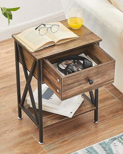 VECELO Night Stands for Bedroom Nightstand Bedside End Tables with Drawer Storage, (Set of 2), Rustic Brown - LeafyLoom