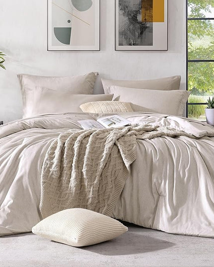Monbix Full Size Comforter Set, Oatmeal Bedding Comforter for Full Size Bed Set Reversible, Bedding Sets Full 7 Pieces, Cationic Dyeing Bed in a Bag with Comforter, Sheets, Pillowcases & Shams - LeafyLoom