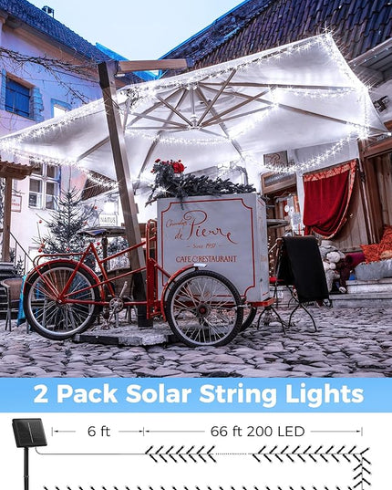 Solar String Lights Outdoor, 2 Pack Total 144FT 400 LED Solar Powered String Lights with 8 Lighting Modes, Waterproof Solar Patio Lights, Solar String Lights for Outside Tree Balcony, Pure White Minetom