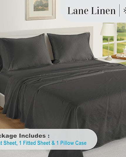 LANE LINEN 100% Egyptian Cotton Bed Sheets - 1000 Thread Count 3PC Twin XL Sheets Set, Bedding Sheets, Sateen Weave, Luxury Hotel Sheets, Fits Upto 16" Mattress, Swiss Dot - Charcoal - LeafyLoom